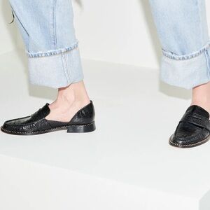 Freda Salvador TASH D'ORSAY MOCCASIN Black Croc-Embossed Loafers